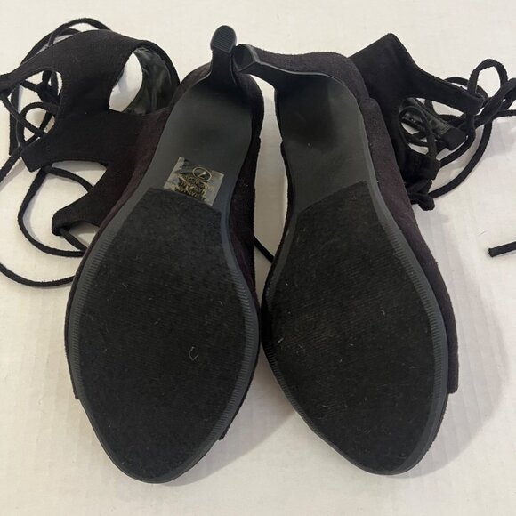 Y2K Strappy Cage Shoes Sz 7 Stiletto Heels Black Faux Suede Open Toe Whimsigoth. - Picture 6 of 8